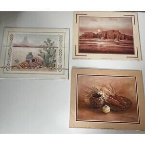Eriksen Bergen lot of 3 Western Deco Art Prints 80s Kaplan Litho USA 10"